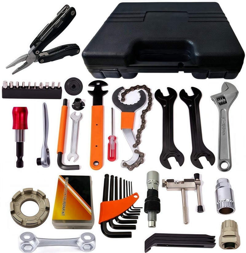 YBEKI Professional Bike Repair Tool Kit with Hard Case - Complete Maintenance Set for Mountain & Road Bikes, Includes Ratchet, Chain Tool, Crank Puller, Tire Bead Breaker, Multi-purpose Pliers - Image 1